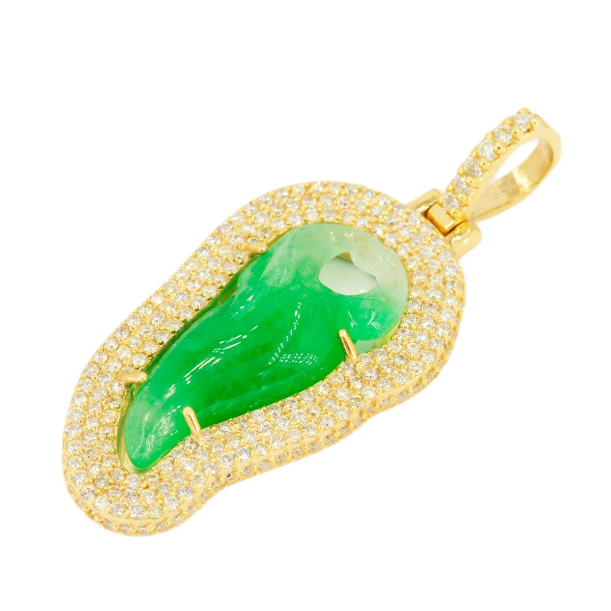 10k Yellow Gold 2.85ctw Carved Jade Pendant