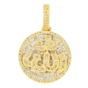 10k Yellow Gold 3.15ctw Round and Baguette Diamond Allah Pendant