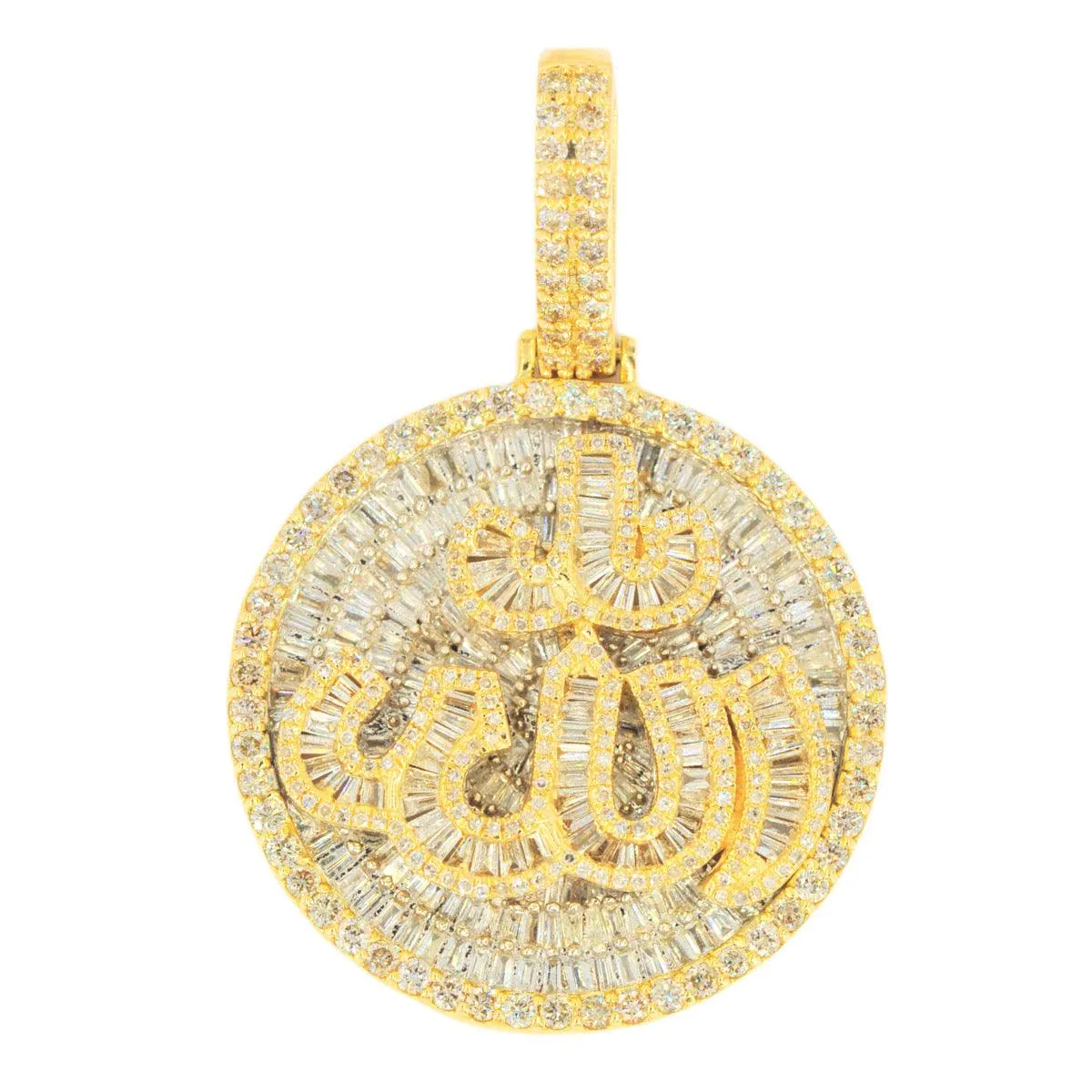 10k Yellow Gold 3.15ctw Round and Baguette Diamond Allah Pendant