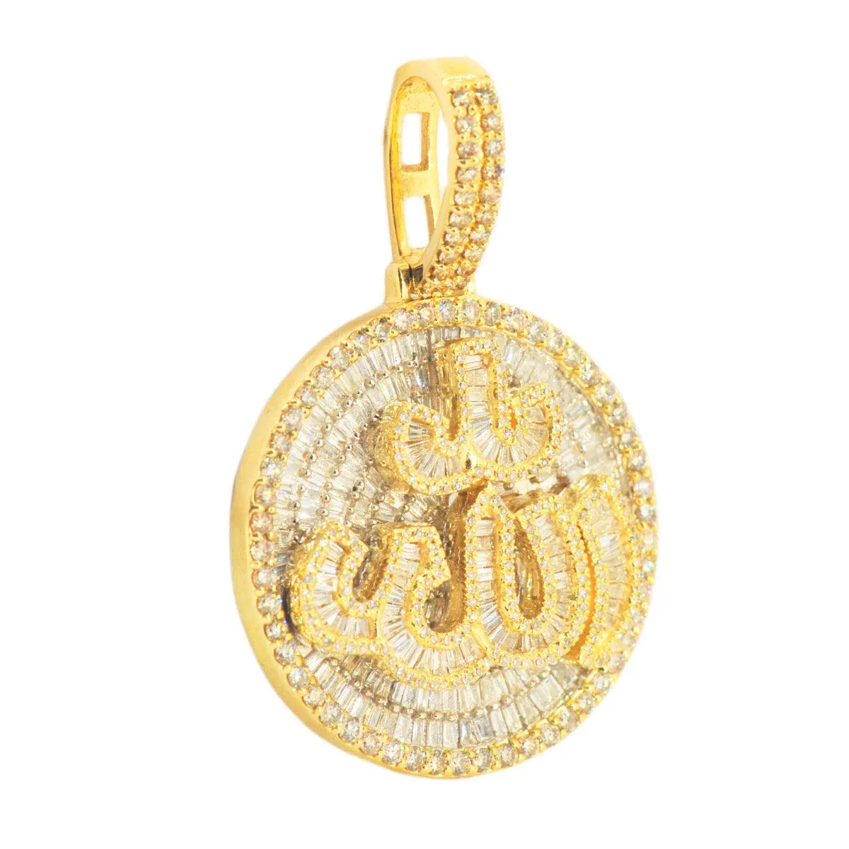 10k Yellow Gold 3.15ctw Round and Baguette Diamond Allah Pendant