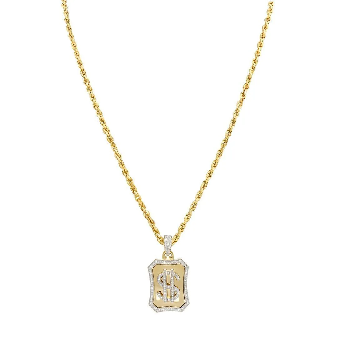 10k Yellow Gold Diamond Dollar Sign Pendant 0.25 Ctw