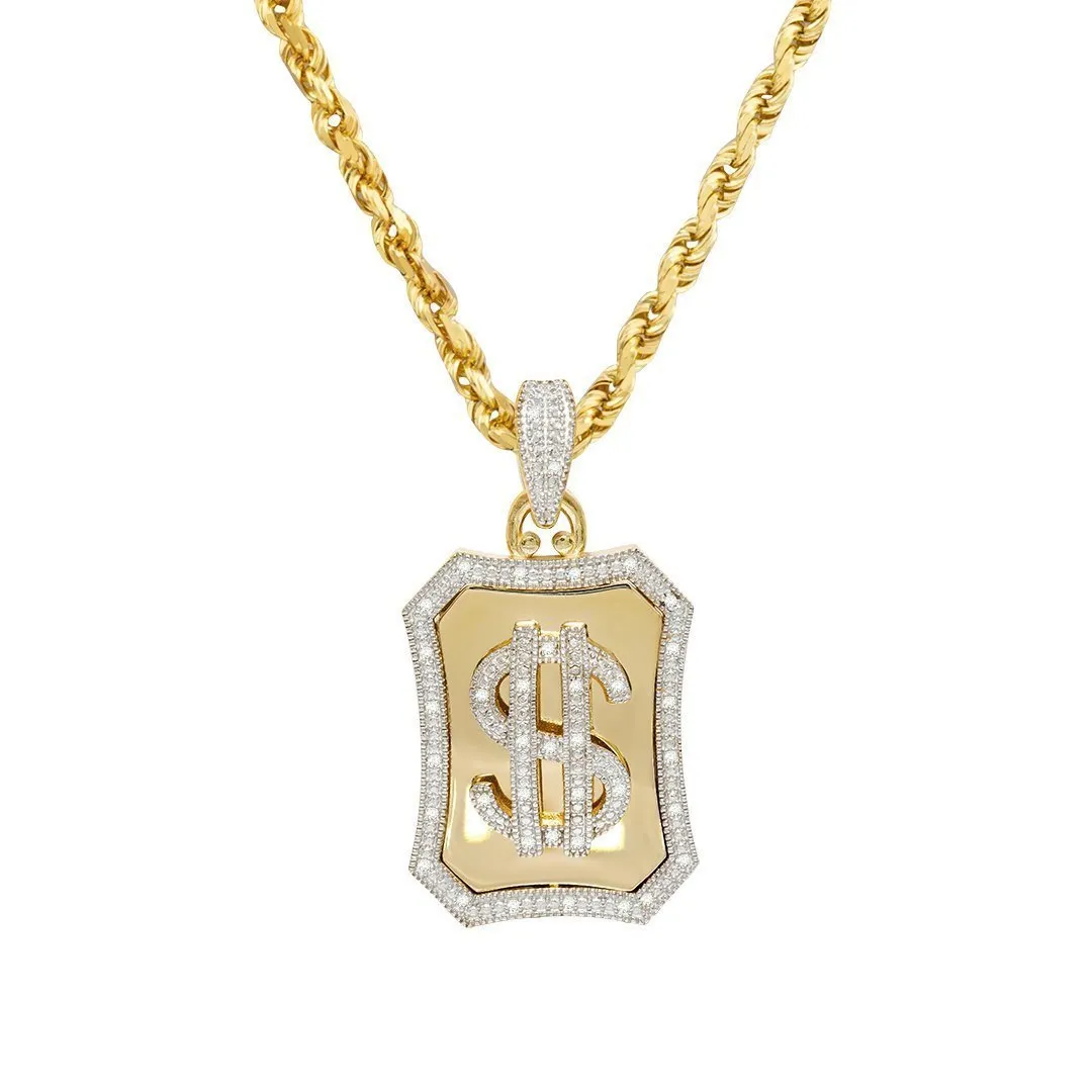 10k Yellow Gold Diamond Dollar Sign Pendant 0.25 Ctw