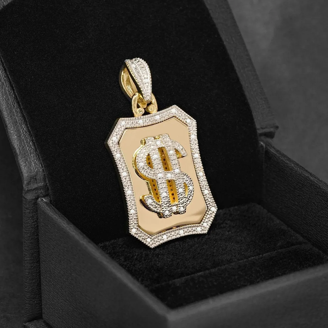 10k Yellow Gold Diamond Dollar Sign Pendant 0.25 Ctw