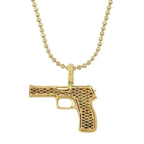 10k Yellow Gold Diamond Pistol Pendant 1 Ctw