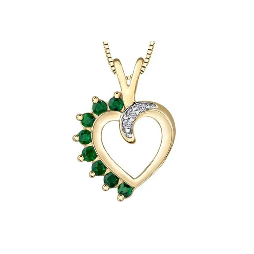 10K Yellow Gold Emerald and Diamond Heart Pendant