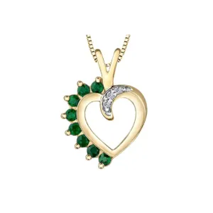 10K Yellow Gold Emerald and Diamond Heart Pendant