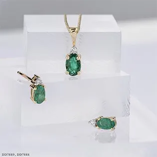 10K Yellow Gold Emerald and Diamond Pendant