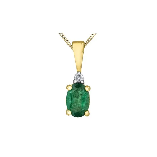 10K Yellow Gold Emerald and Diamond Pendant