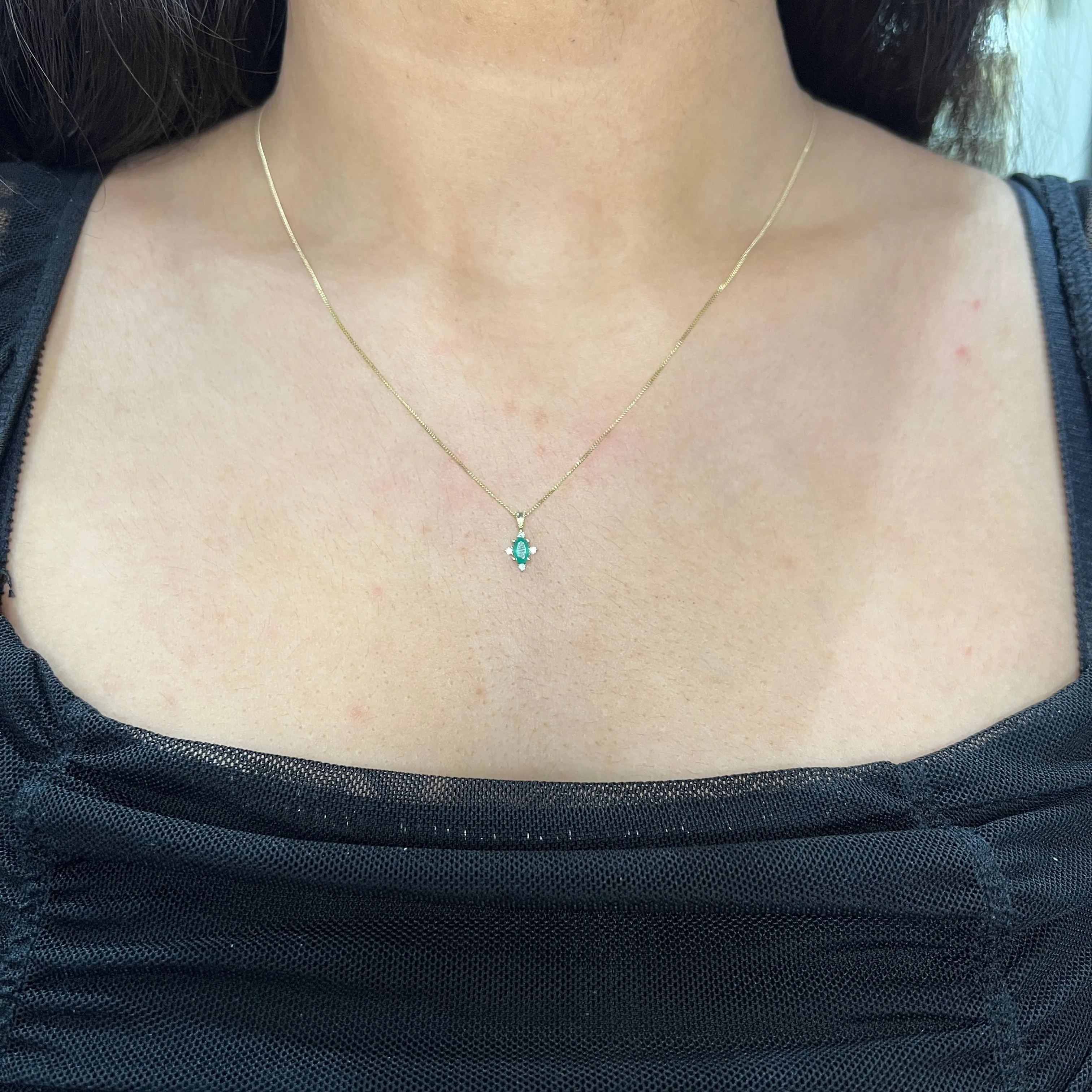 10K Yellow Gold (May) Birthstone Emerald and Diamond Pendant