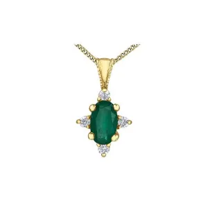 10K Yellow Gold (May) Birthstone Emerald and Diamond Pendant