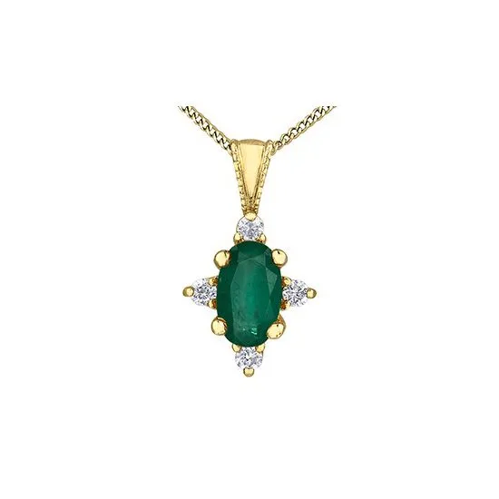 10K Yellow Gold (May) Birthstone Emerald and Diamond Pendant