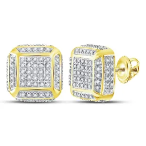 10K Yellow Gold Mens Round Diamond Square Cluster Stud Earrings 1/2 Cttw