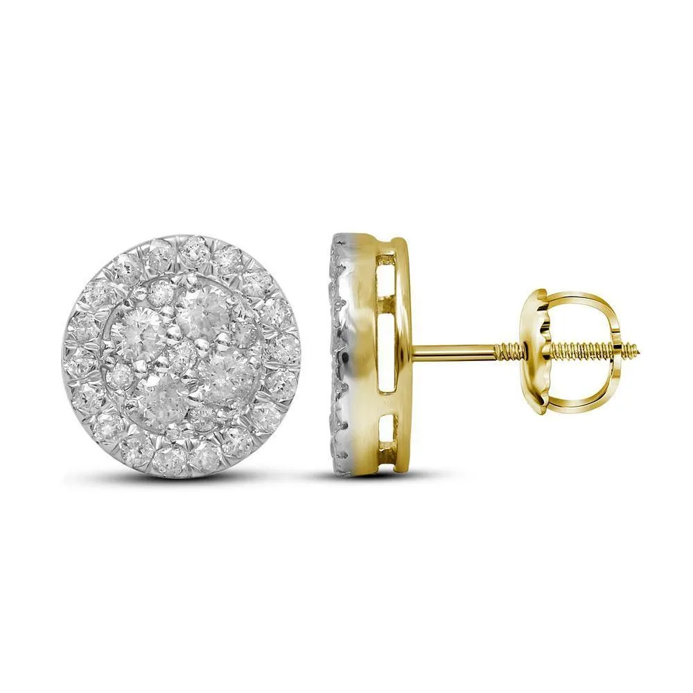 10K Yellow Gold Round Diamond Cluster Stud Earrings 1-1/2 Cttw