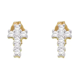 10K Yellow Gold Round Diamond Roman Cross Stud Earrings 1/4 Cttw