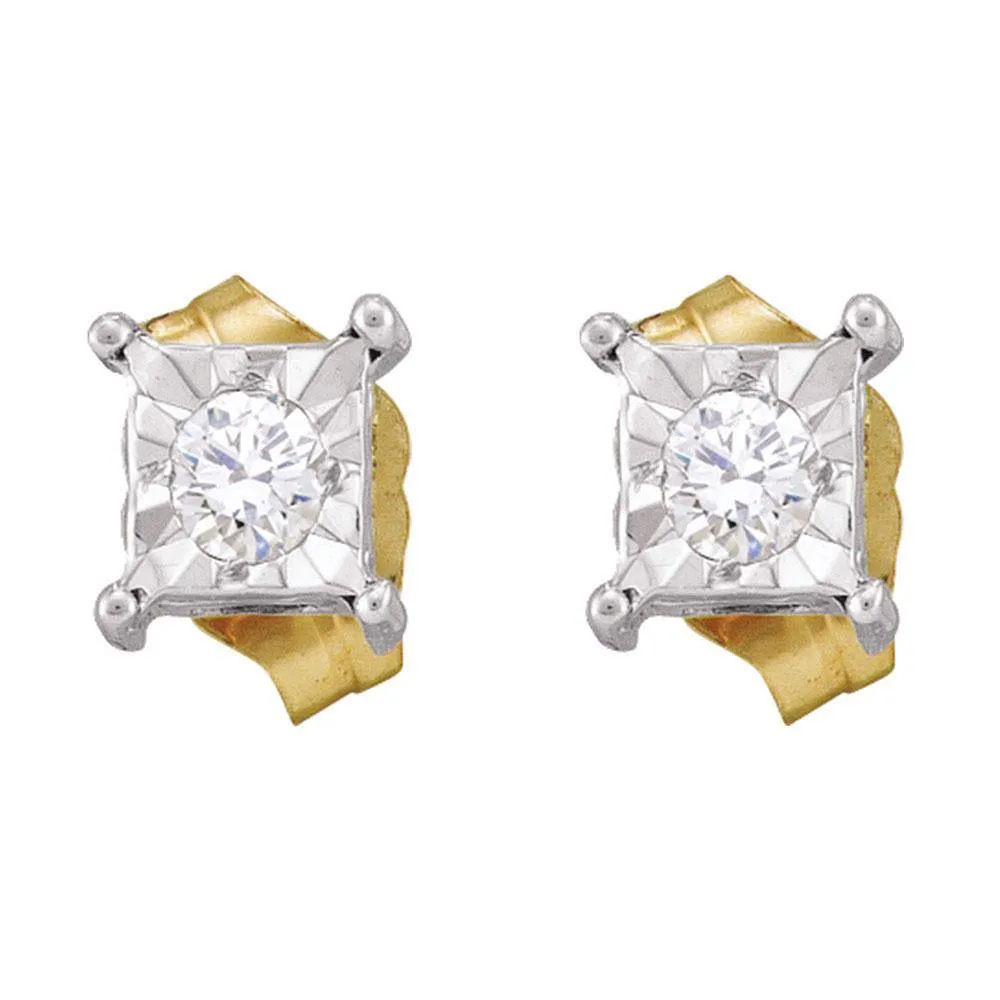 10K Yellow Gold Round Diamond Square-shape Stud Earrings 1/8 Cttw