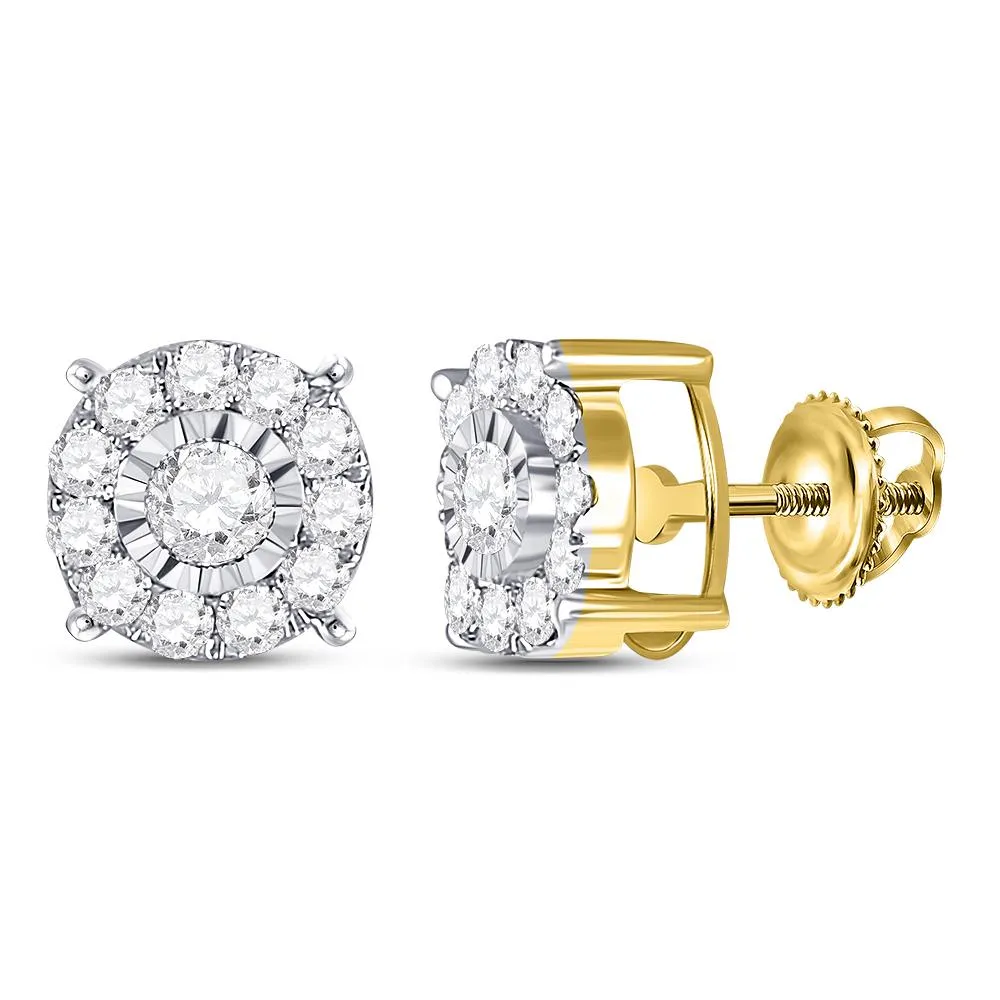 10K Yellow Gold Round Diamond Stud Earrings 1/2 Cttw