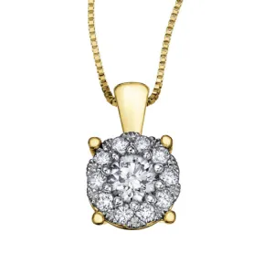 10K Yellow Gold Starburst (0.13ct) Diamond Cluster Halo Pendant
