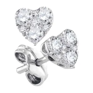 10kt White Gold Womens Round Diamond Heart Cluster Stud Earrings 1/2 Cttw