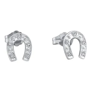 10kt White Gold Womens Round Diamond Horseshoe Stud Earrings 1/20 Cttw