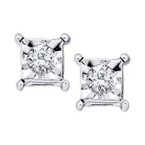 10kt White Gold Womens Round Diamond Solitaire Square Stud Earrings 1/20 Cttw