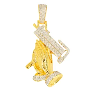 10KY 1.05CTW DIAMOND PRAYING HANDS WITH UZI PENDANT
