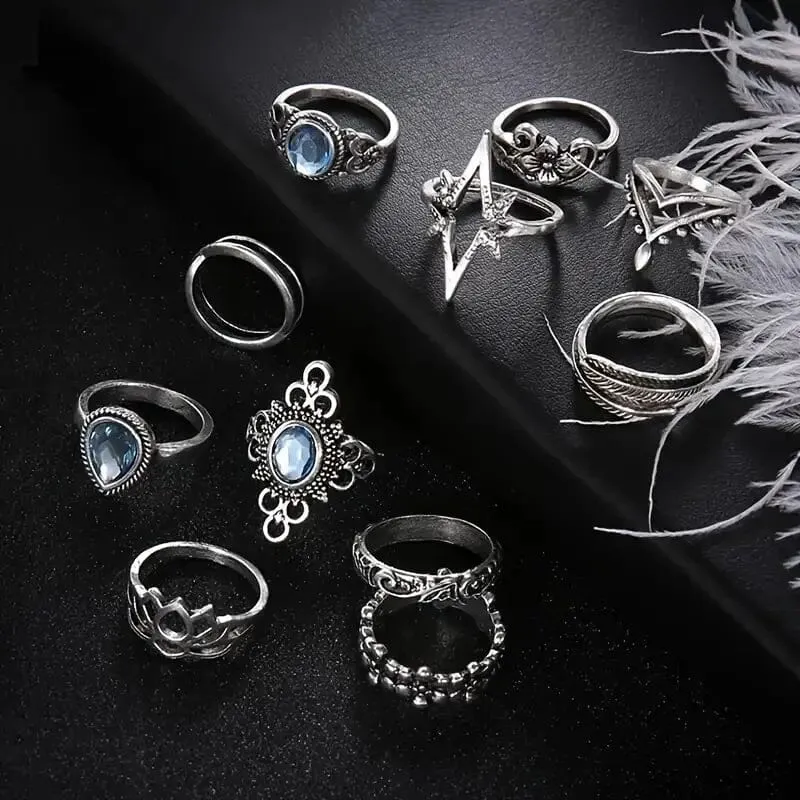 11-Pieces: Vintage Synthetic Gemstone Ring Set