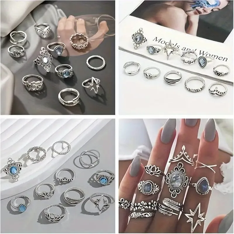11-Pieces: Vintage Synthetic Gemstone Ring Set