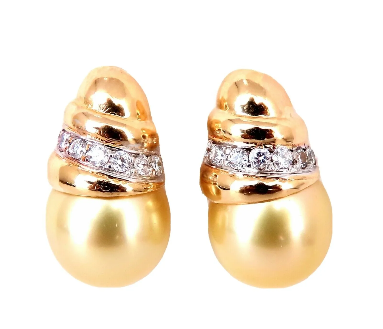 11.2mm Golden Yellow South Seas Pearls .50ct Diamonds Stud Earrings 14kt Gold