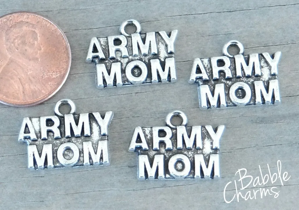 12 pc Army Mom charm, army mom, military mom charm. Alloy charm, very high quality. Perfect for jewelry making and other DIY projects Box 18