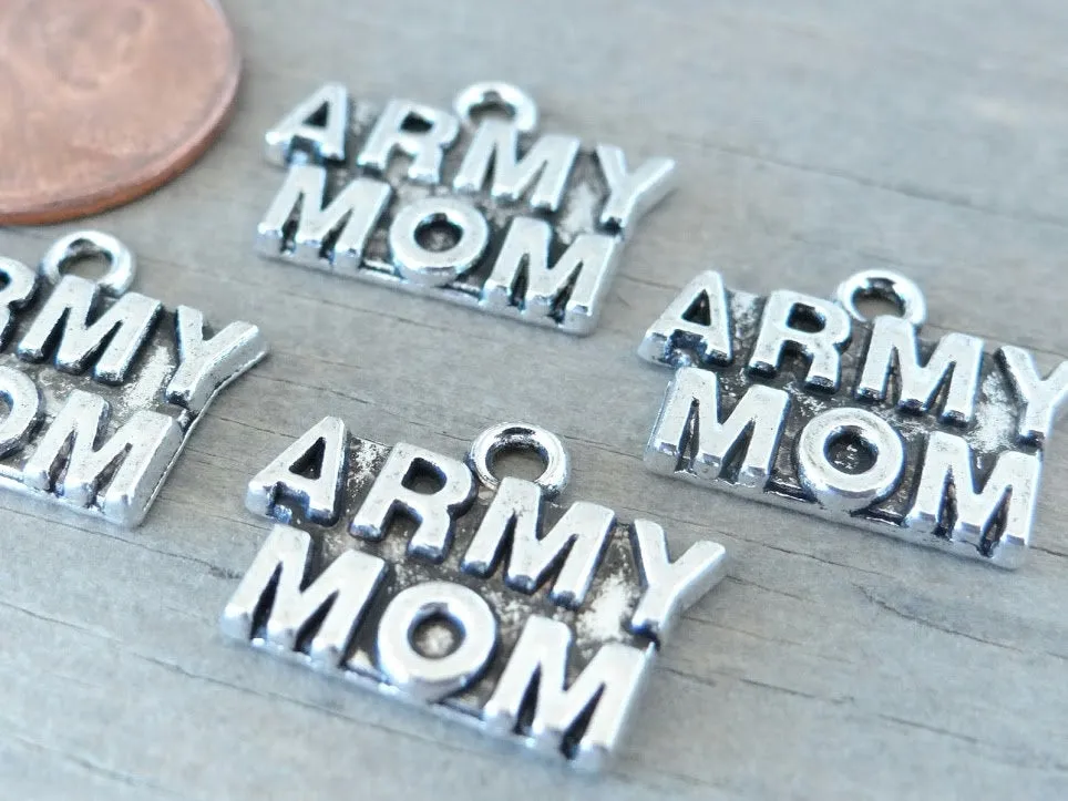12 pc Army Mom charm, army mom, military mom charm. Alloy charm, very high quality. Perfect for jewelry making and other DIY projects Box 18