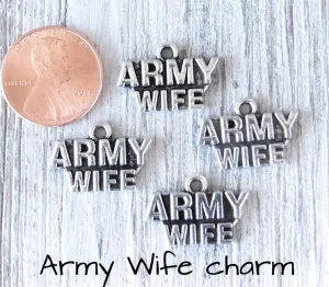 12 pc Army wife charm, army wife, army, military mom charm. Alloy charm, very high quality. Perfect for jewelry making and other DIY projects  Box 40