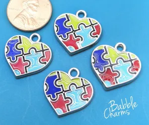 12 pc Autism heart charm, autism, heart charm, alloy autism charm, wholesale charm, alloy charm
