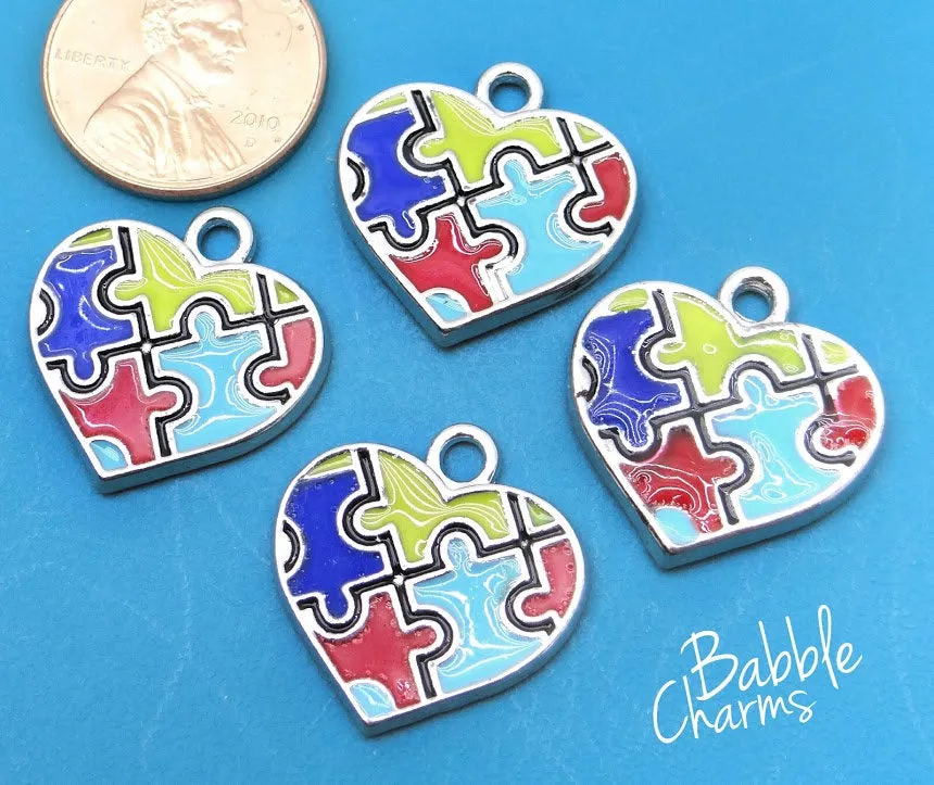 12 pc Autism heart charm, autism, heart charm, alloy autism charm, wholesale charm, alloy charm