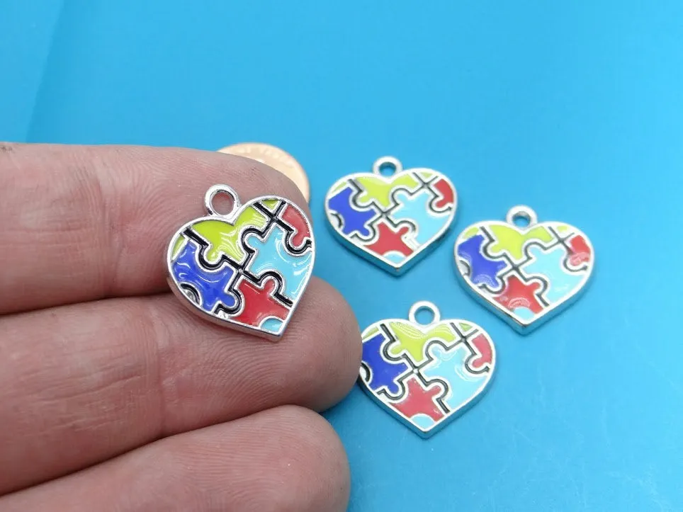 12 pc Autism heart charm, autism, heart charm, alloy autism charm, wholesale charm, alloy charm