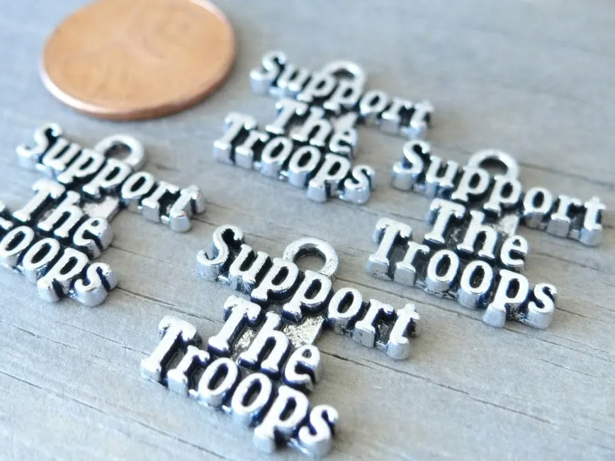 12 pc Support the Troops charm, soldier charm, military charm. Alloy, very high quality. Perfect for jewelry making and other DIY projects Box 18