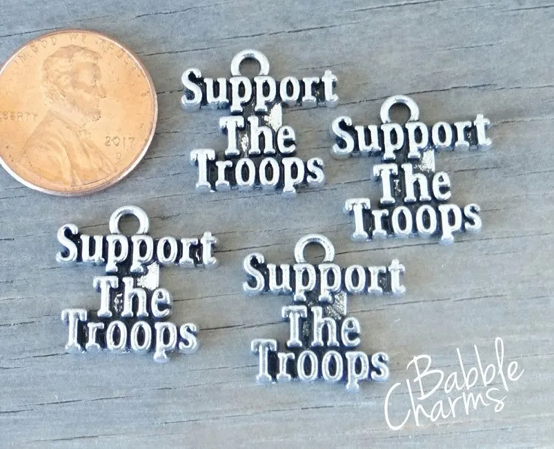 12 pc Support the Troops charm, soldier charm, military charm. Alloy, very high quality. Perfect for jewelry making and other DIY projects Box 18