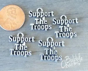 12 pc Support the Troops charm, soldier charm, military charm. Alloy, very high quality. Perfect for jewelry making and other DIY projects Box 18
