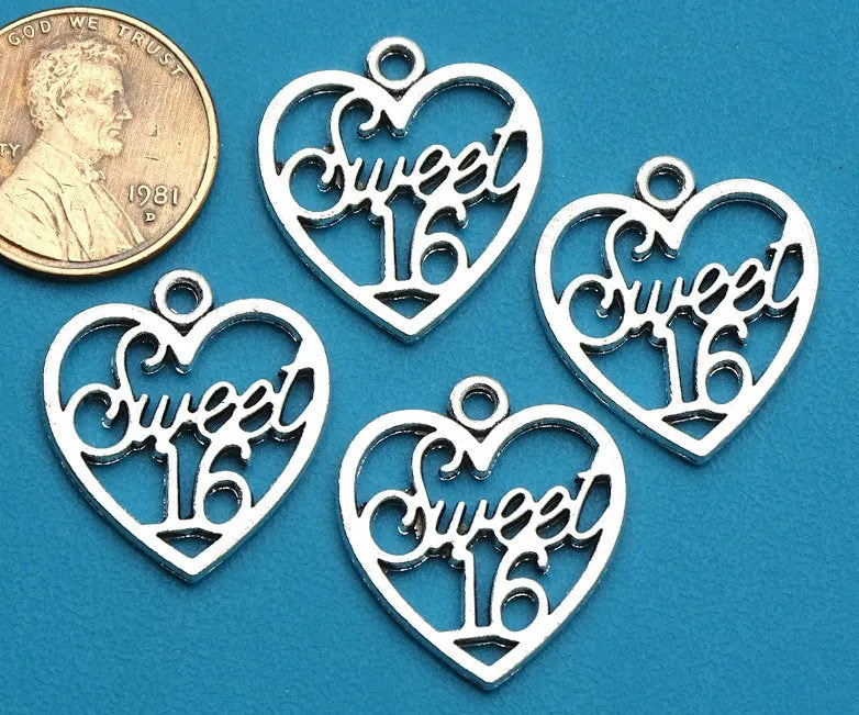 12 pc Sweet 16 charm , sweet 16, number charm charm, 16 charm, Charm, Charms, wholesale charm, alloy charm