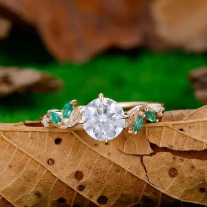 1.25CT Round Cut Moissanite Leaf Twist  Art Deco Unique Promise Ring