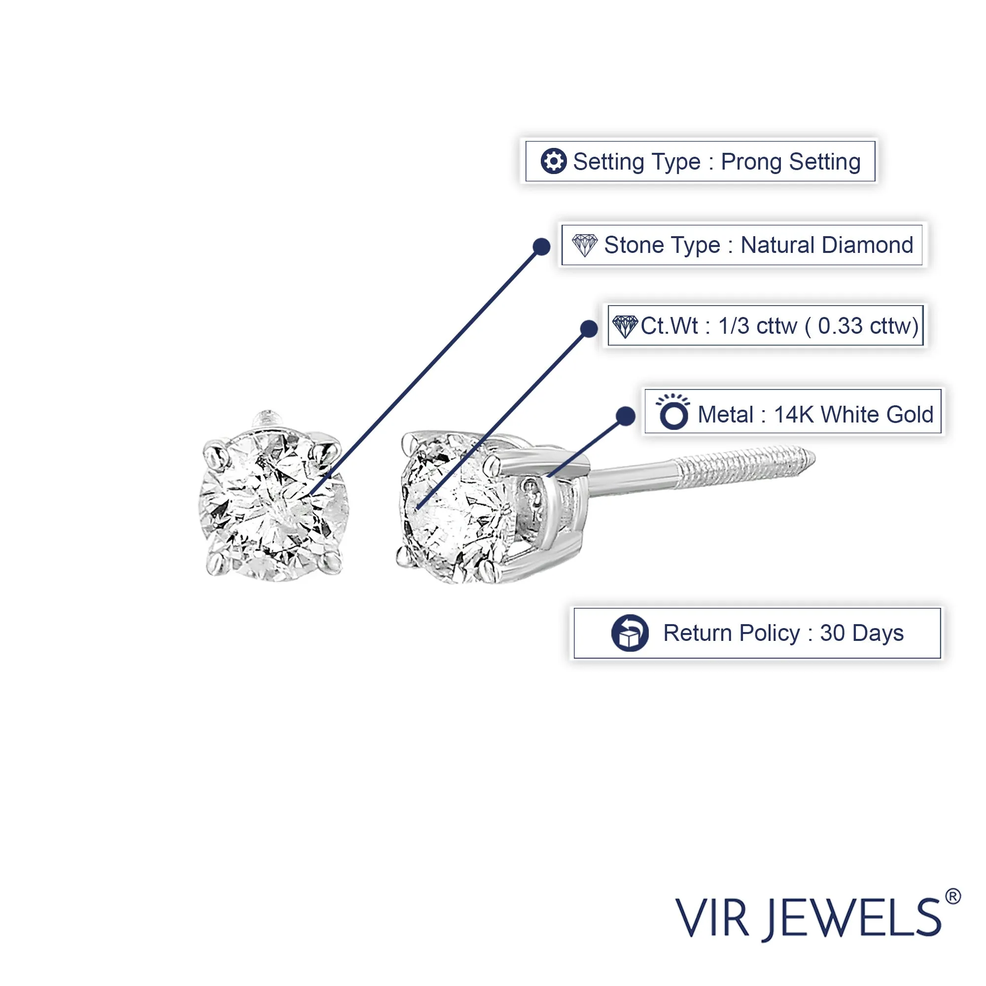 1/3 cttw Diamond Stud Earrings 14K White Gold