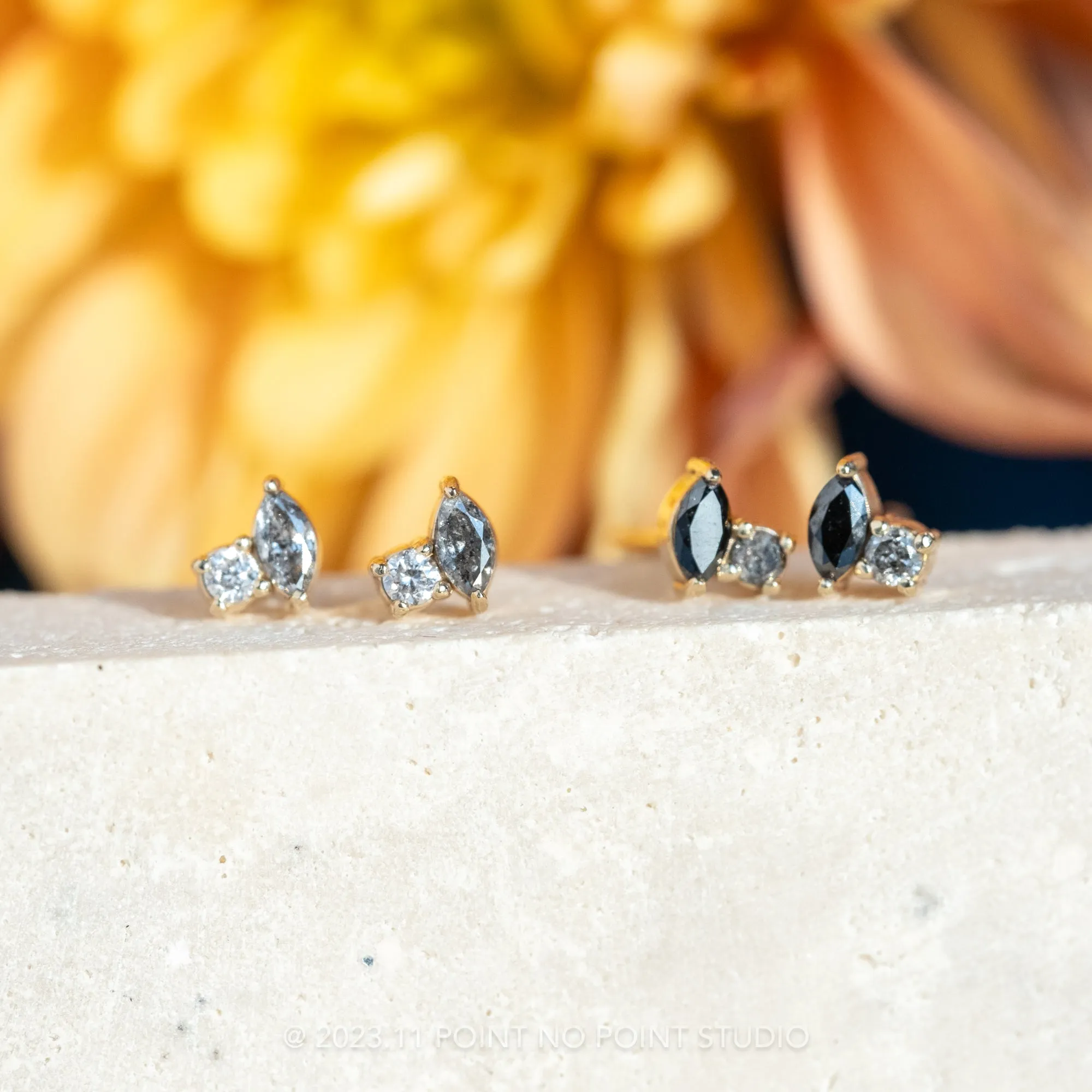.13tcw Ombre Diamond Studs, 14k Yellow Gold Earrings