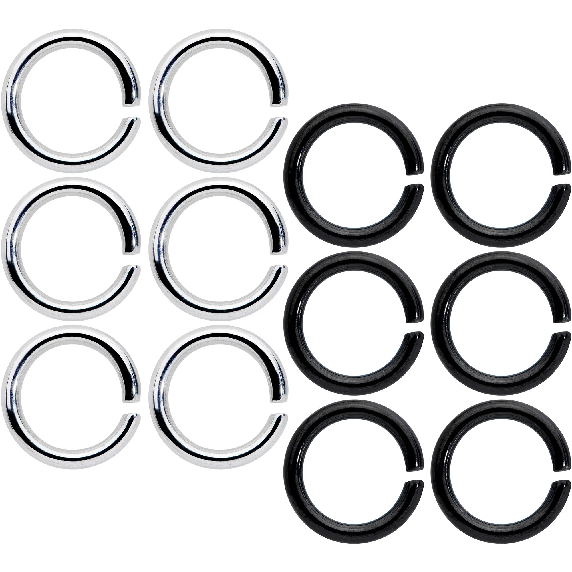14 Gauge 5/16 Steel Black Anodized Seamless Cartilage Ring Set of 12
