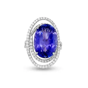 14.68 Carat Tanzanite Gemstone Ring in 14k White Gold