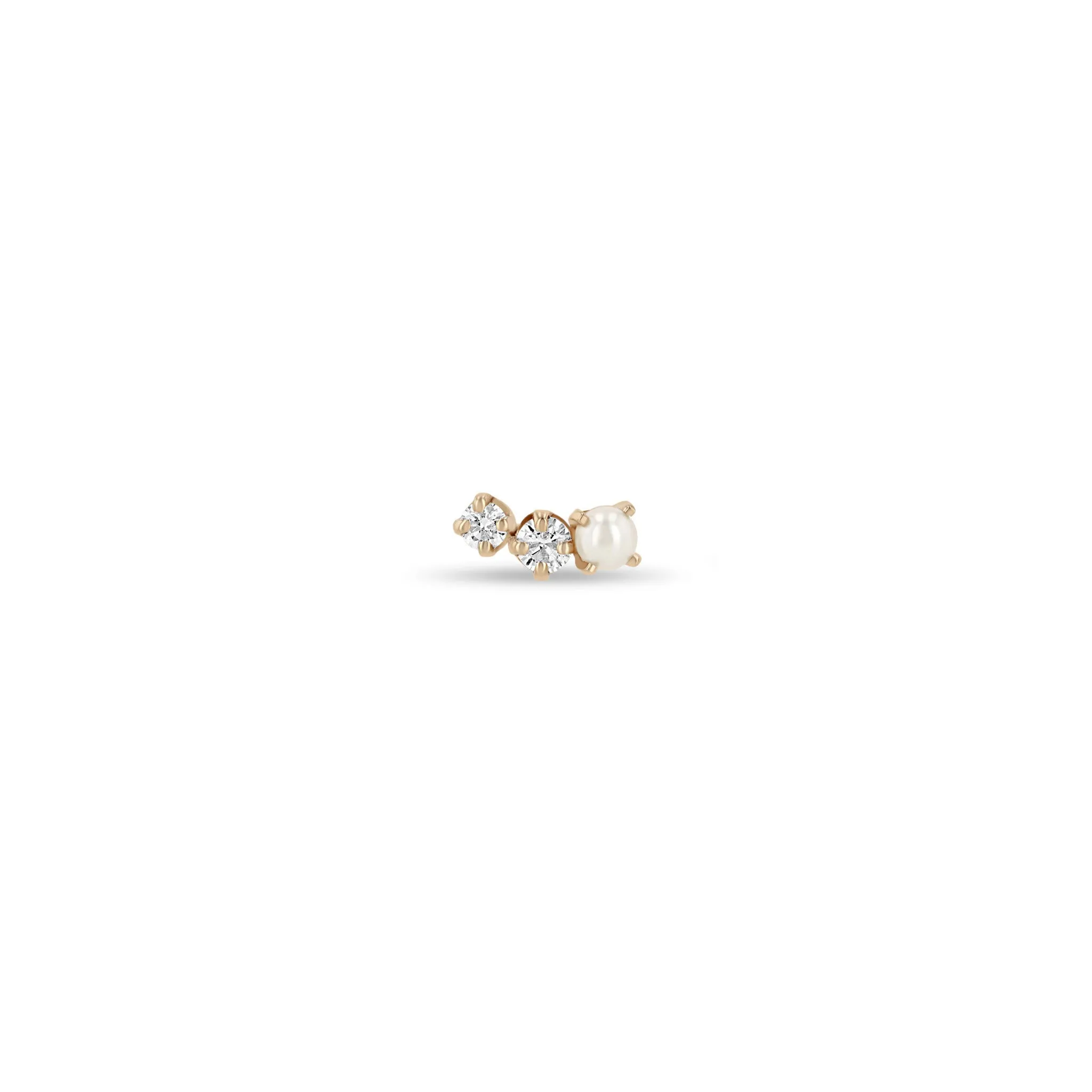 14k 3 Graduated Prong Pearl & Diamond Curve Studs