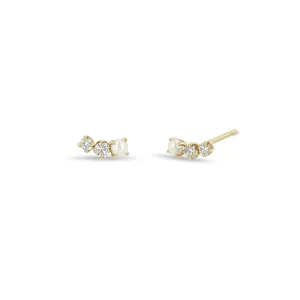 14k 3 Graduated Prong Pearl & Diamond Curve Studs