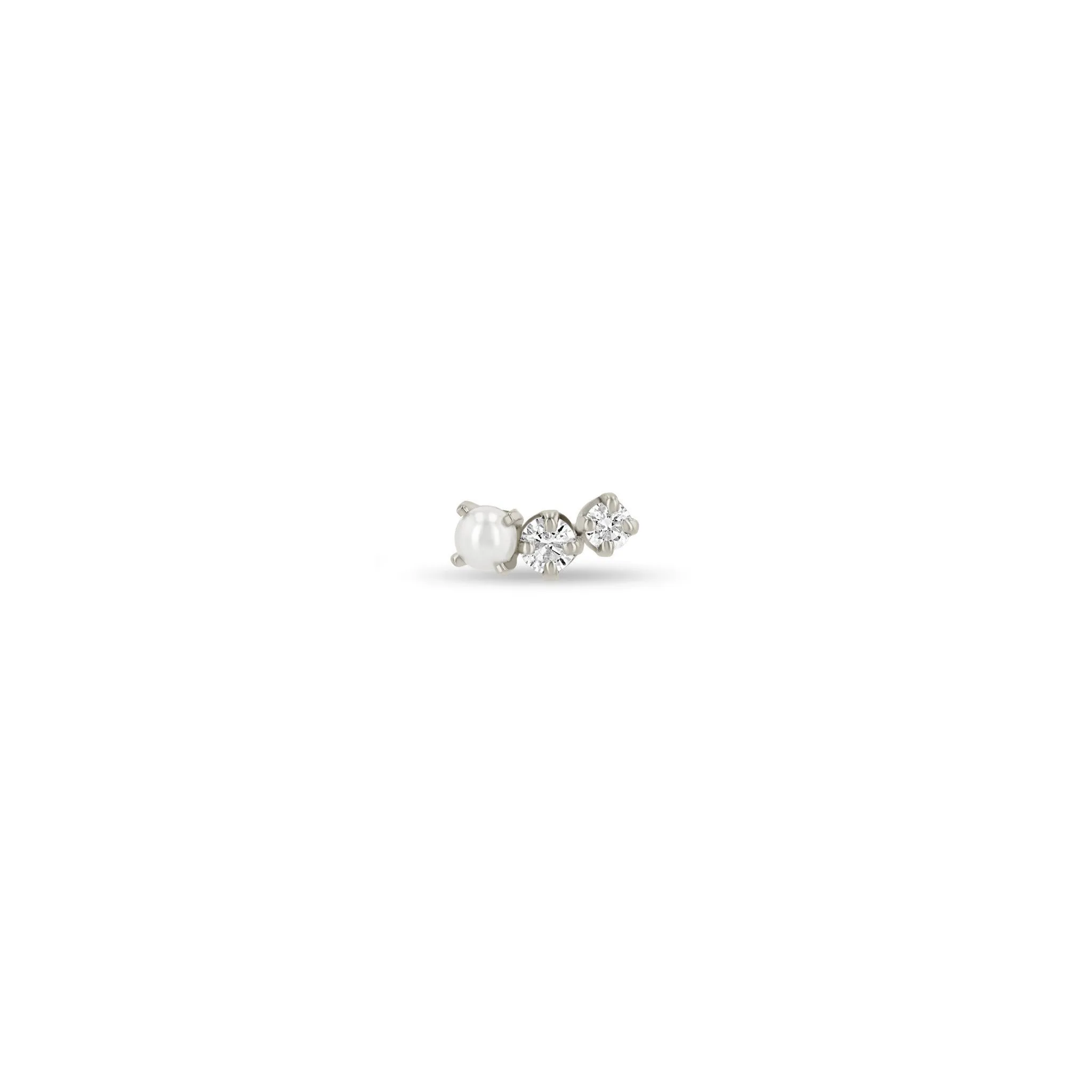 14k 3 Graduated Prong Pearl & Diamond Curve Studs