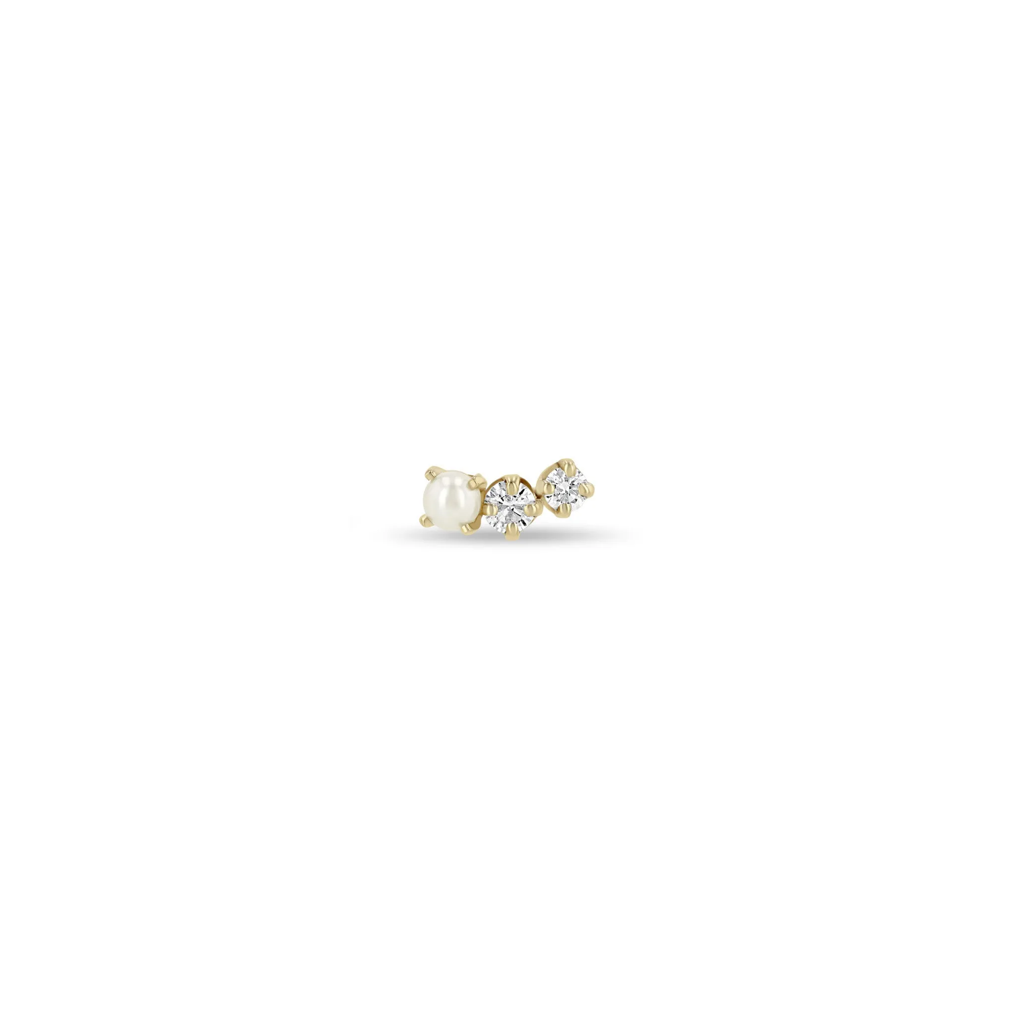 14k 3 Graduated Prong Pearl & Diamond Curve Studs