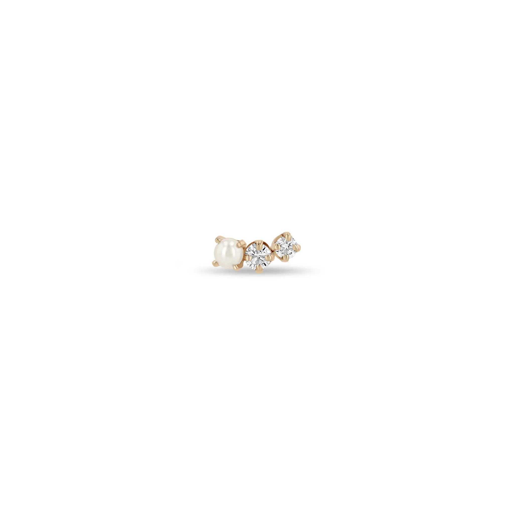 14k 3 Graduated Prong Pearl & Diamond Curve Studs