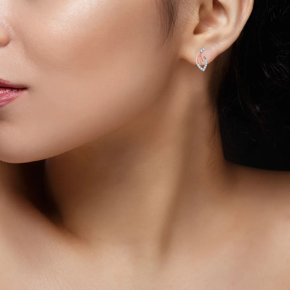 14k (585) Rose Gold And Diamond Stud Earrings For Women