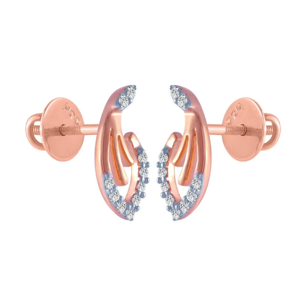 14k (585) Rose Gold And Diamond Stud Earrings For Women